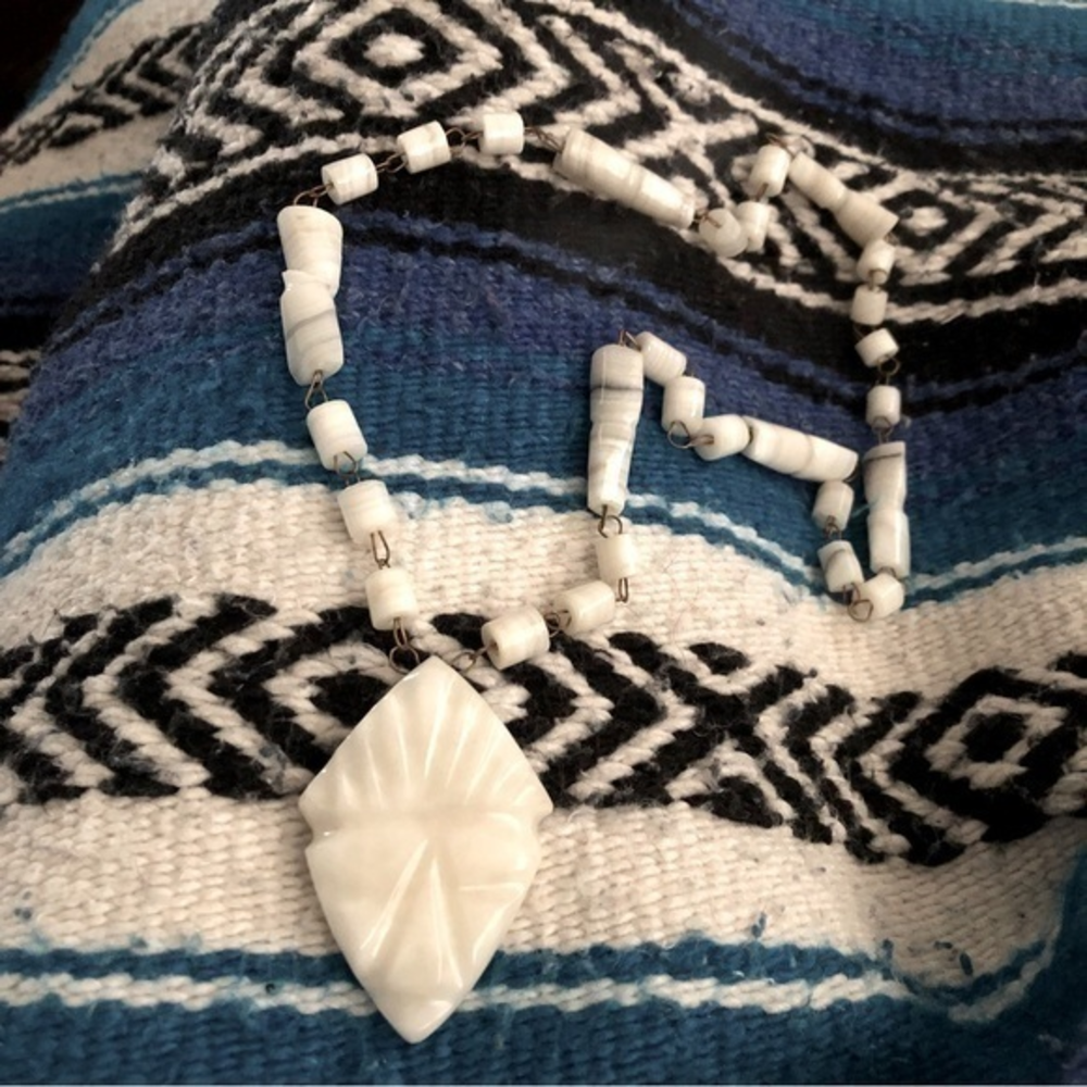 Hand carved‎ stone white quartz Mexico necklace